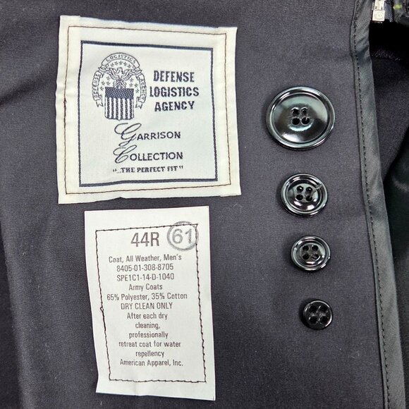 American Apparel Mens Black Military Trench Coat 44R Garrison Collection All Wea - Picture 4 of 9